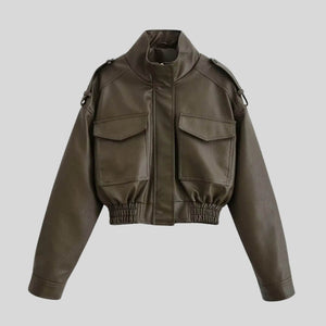 Cropped Faux Leather Jacket