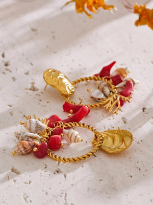 Seashell Beaded Hoop Earrings