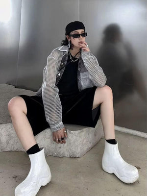 Sheer Mesh Button-Up Shirt