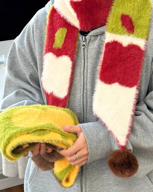 Fuzzy Apple Pattern Knit Scarf