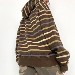 90s Striped Zip Up Hoodie