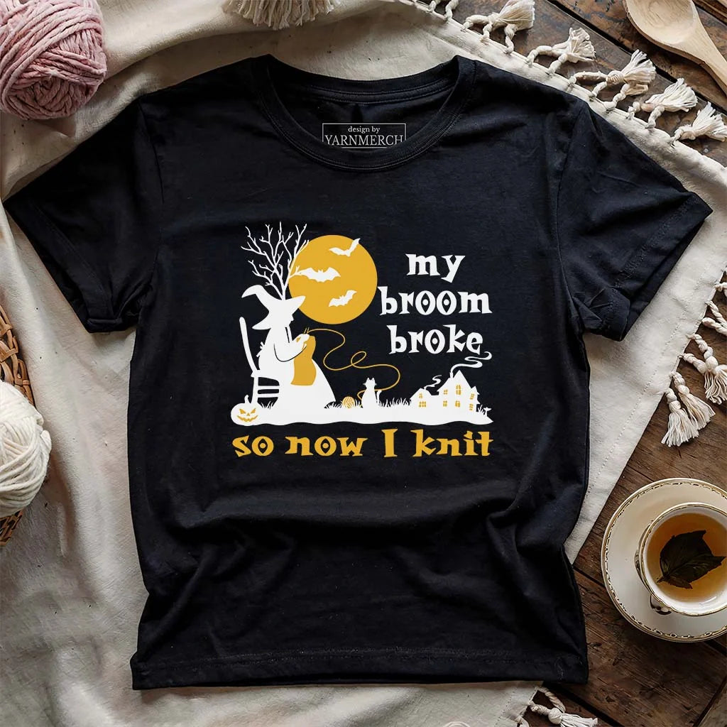 Broom Broke Knitting Witch T-shirt