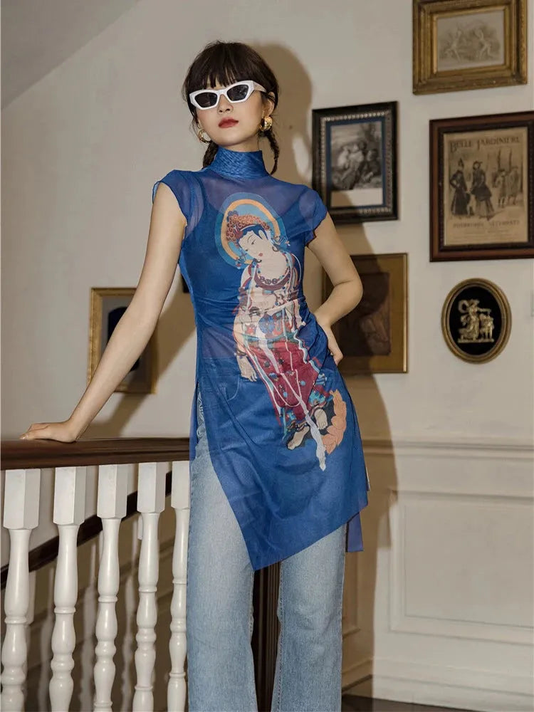 Chinese Woman Mesh Top