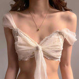 Coquette Lace Mesh Bra Crop Top