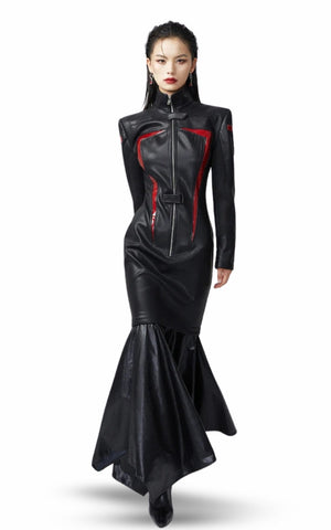 Cyberpunk Faux Leather Maxi Dress