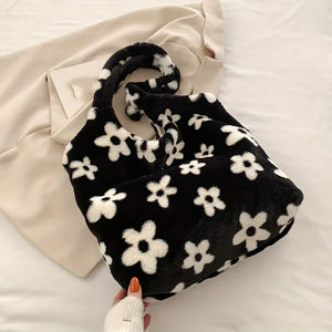 Floral Faux Fur Hobo Bag