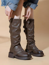 Grunge Faux Leather Belted Boots
