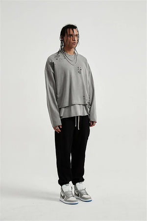 Grunge Ripped Layered Sweatshirt