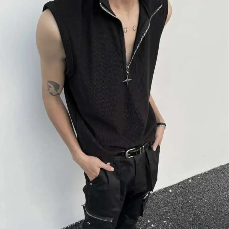 High Neck Ribbed Zip Top