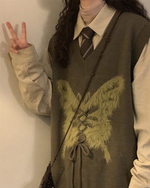 Butterfly Knit Vest in Green