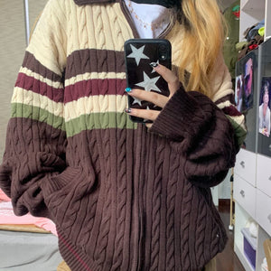 Preppy Aesthetic Collar Striped Cardigan