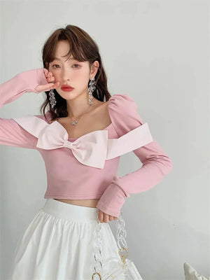 Puff Shoulder Bow Crop Top
