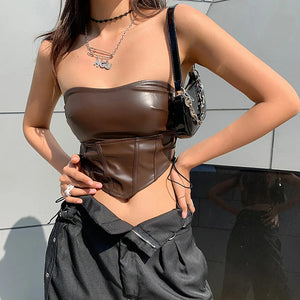 Strapless Faux Leather Crop Top