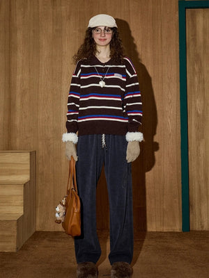 Striped Polo Collar Sweater