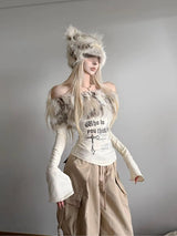 Y2K Faux Fur Collar Top