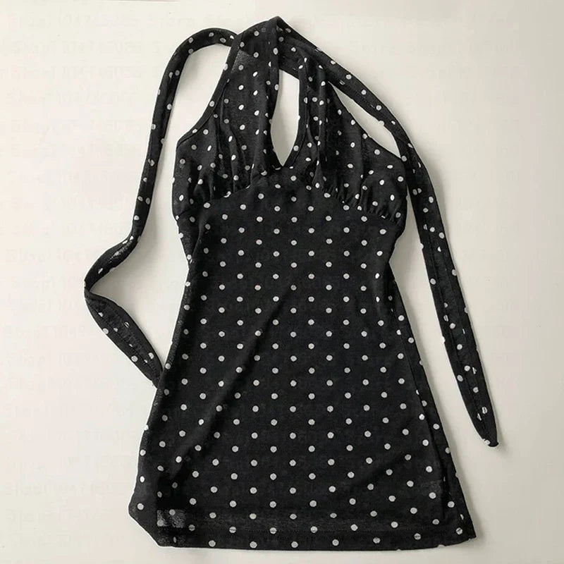 Y2K Halter Neck Polka Dot Top