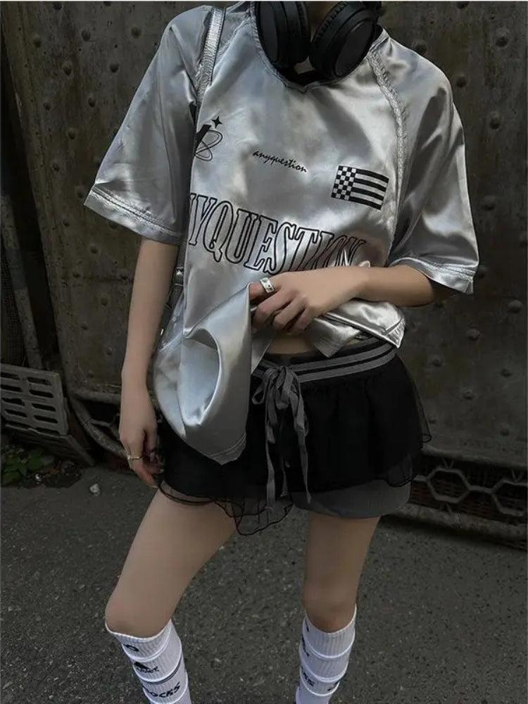 Y2K Silver Oversized Tee