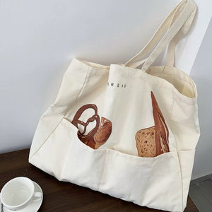 Aesthetic Bread Print Tote Bag