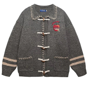 Apple Embroidery Grey Cardigan