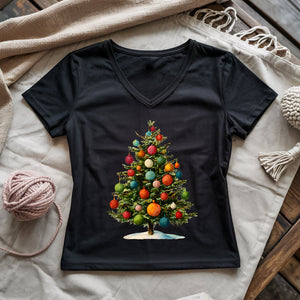 Yarn Christmas Tree Lady V-neck
