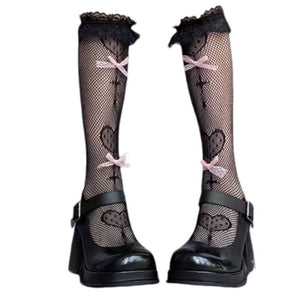 Bows Fishnet Knee Socks