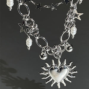 Burning Heart Grunge Chain Necklace