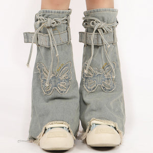 Butterfly Patch Y2K Denim Leg Warmers