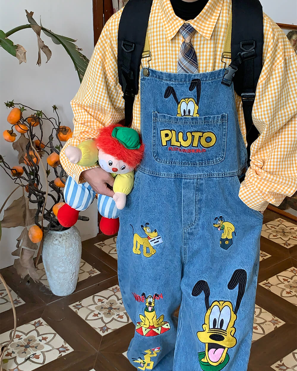 Cartoon Embroidery Denim Overalls