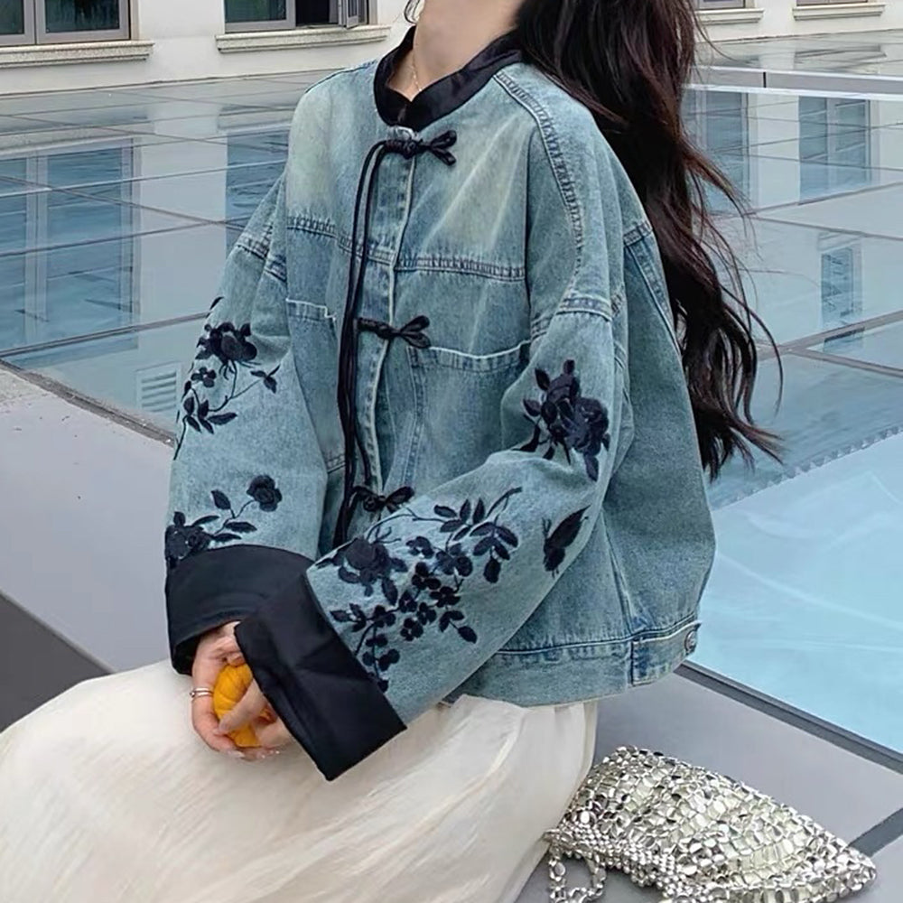 Chinese Style Embroidered Denim Jacket