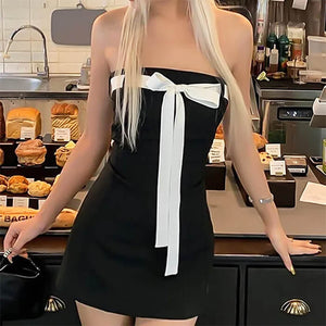 Coquette Aesthetic Bow Mini Dress