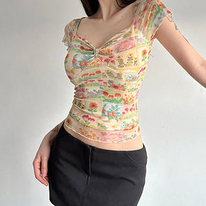 In The Garden Floral Mesh Top
