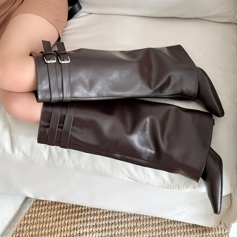 Catwalk Double Buckle Knee-High Boots