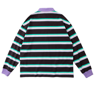 Grape & Mint Stripe Rugby Polo Shirt