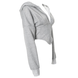 Basic Corset Detail Zip Up Hoodie