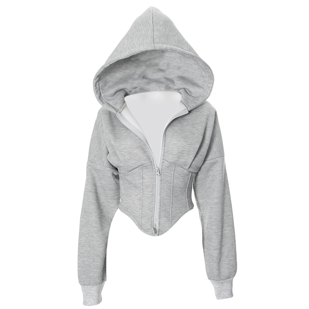Basic Corset Detail Zip Up Hoodie
