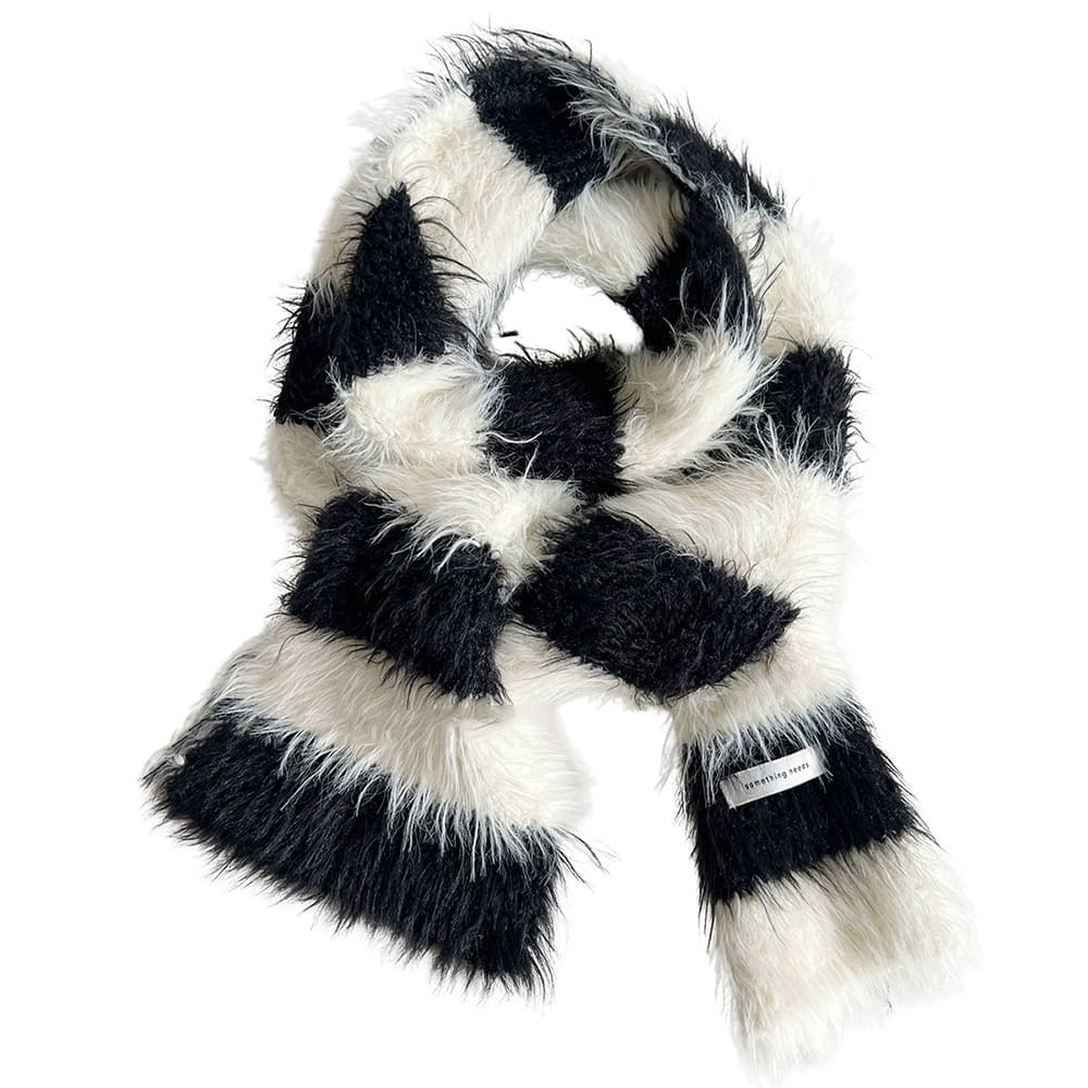 Grunge Aesthetic Fuzzy Striped Scarf