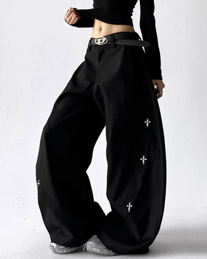 Grunge Aesthetic Cross Pendant Trousers