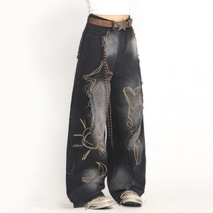 Heart & Star Fringe Wide Jeans