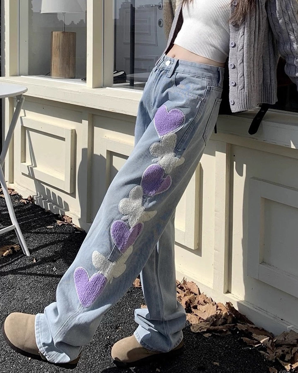 Sweet Attitude Heart Patch Wide-Leg Jeans