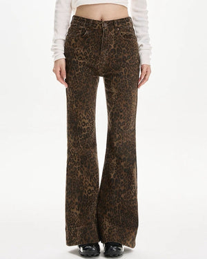 High-Waisted Leopard Flare Jeans