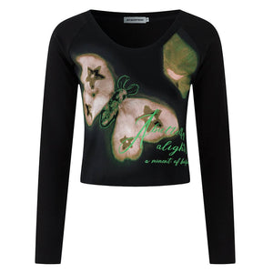 Indie Butterfly Print Long Sleeve Top