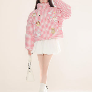 Korean Aesthetic Checker Puffer Jacket