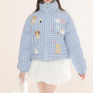 Korean Aesthetic Checker Puffer Jacket