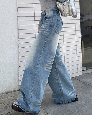 Light Blue Washed Wide-Leg Jeans