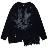 Oversized Ripped Sweater with Butterfly Print