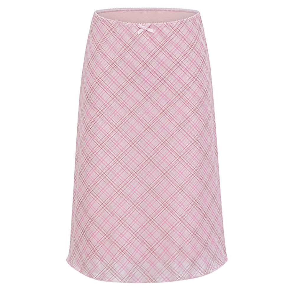 Soft Girl Plaid Mesh Midi Skirt