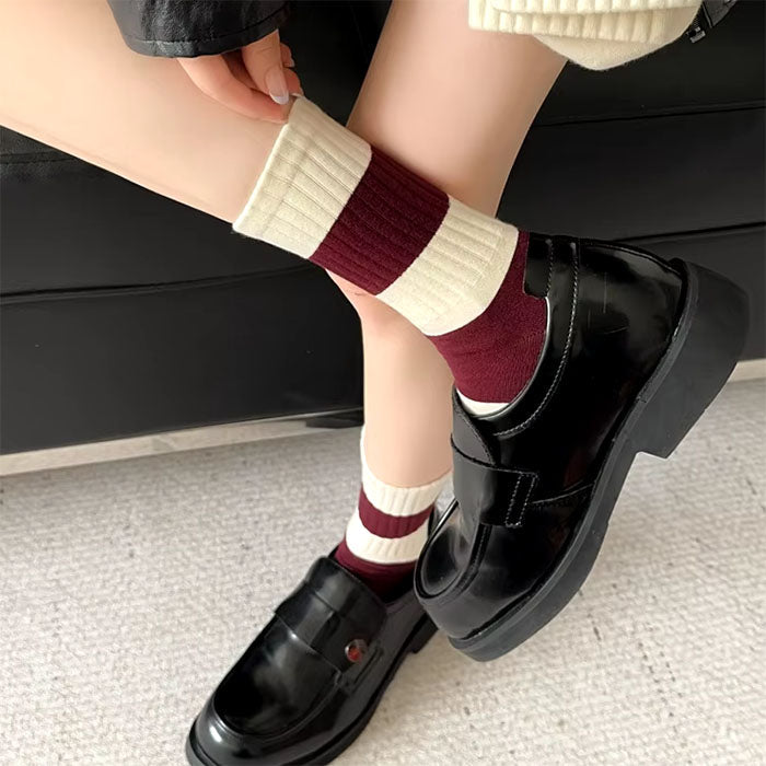 Red & Beige Striped Socks