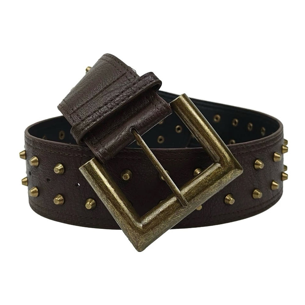 Square Buckle Studded Wide Belt