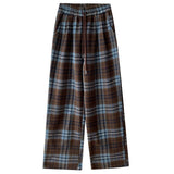 Autumn Study Vintage Plaid Wide Leg Pants