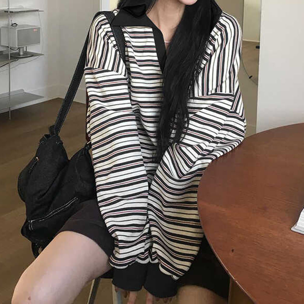 Vintage Stripe Polo Sweatshirt